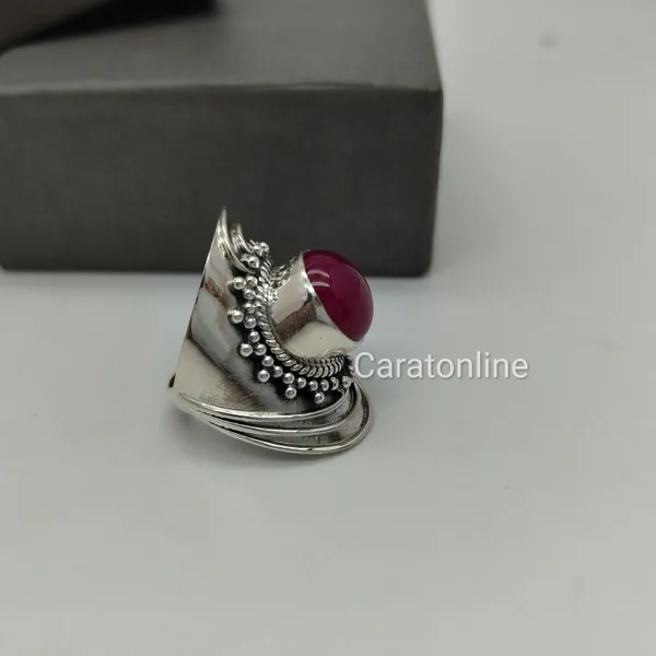 Silver_&_Red_Sterling_Silver_925_Premium_&_Elegant_Boho_Ring_For_Girls_&_Women