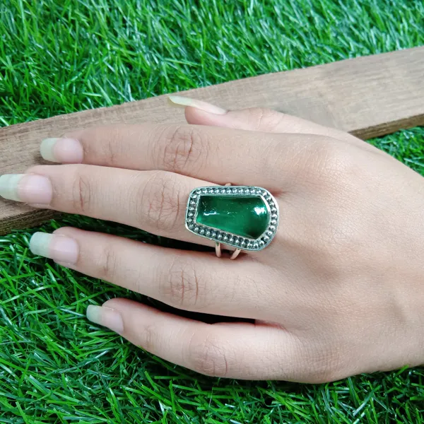 Silver_&_Green_Sterling_Silver_925_Premium_&_Elegant_Designer_Ring_For_Girls_&_Women