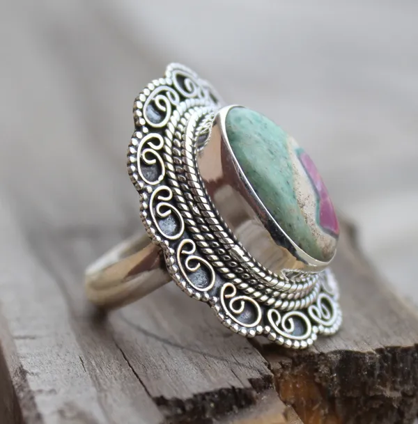 Silver_&_Green_&_Pink_Sterling_Silver_925_Premium_&_Elegant_Boho_Ring_For_Girls_&_Women