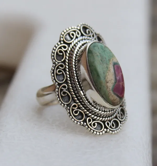 Silver_&_Green_&_Pink_Sterling_Silver_925_Premium_&_Elegant_Boho_Ring_For_Girls_&_Women