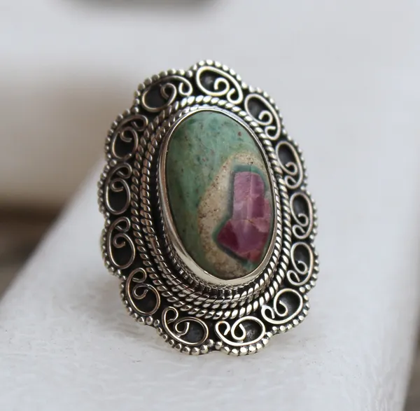 Silver_&_Green_&_Pink_Sterling_Silver_925_Premium_&_Elegant_Boho_Ring_For_Girls_&_Women