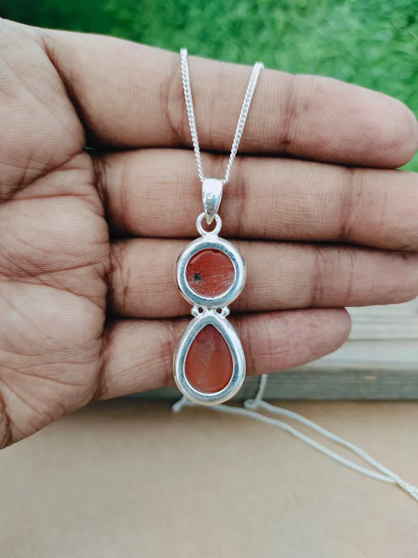 Silver_&_Orange_Sterling_Silver_925_Premium_&_Elegant_Boho_Pendant_For_Girls_&_Women