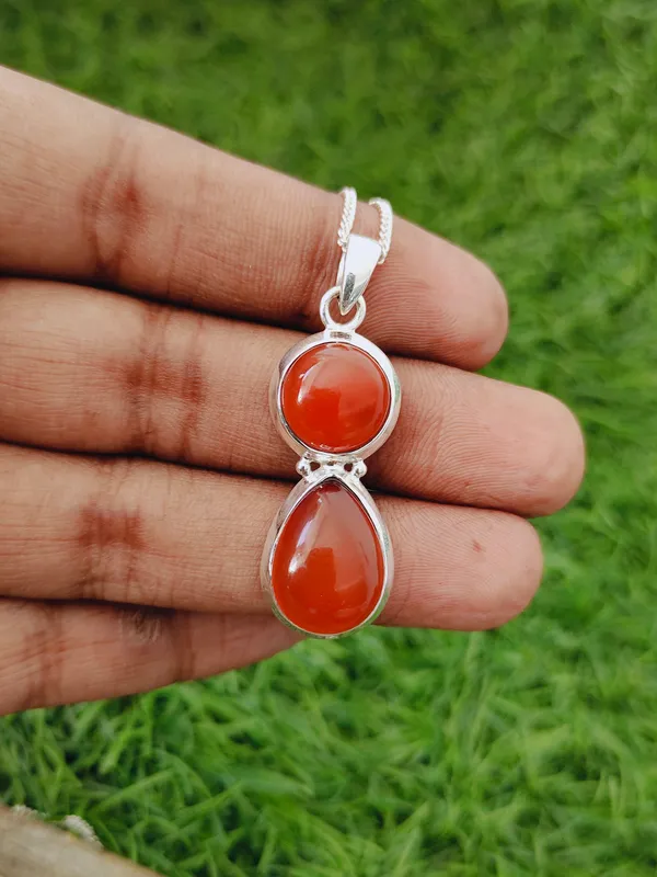 Silver_&_Orange_Sterling_Silver_925_Premium_&_Elegant_Boho_Pendant_For_Girls_&_Women