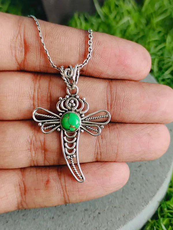 Silver_&_Green_Sterling_Silver_925_Premium_&_Elegant_Boho_Pendant_For_Girls_&_Women