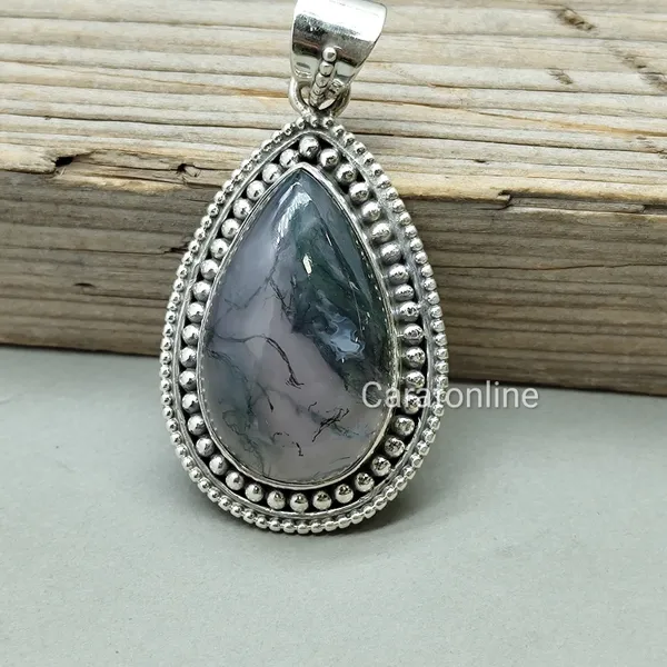 Silver_&_Grey_&_Green_Sterling_Silver_925_Premium_&_Elegant_Boho_Pendant_For_Girls_&_Women