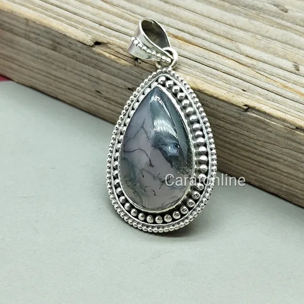 Silver_&_Grey_&_Green_Sterling_Silver_925_Premium_&_Elegant_Boho_Pendant_For_Girls_&_Women