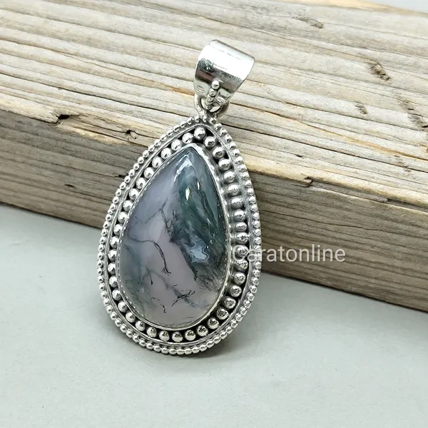 Silver_&_Grey_&_Green_Sterling_Silver_925_Premium_&_Elegant_Boho_Pendant_For_Girls_&_Women