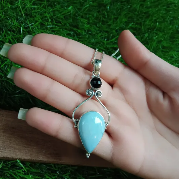 Silver_&_Blue_Sterling_Silver_925_Premium_&_Elegant_Handmade_Pendant_For_Girls_&_Women