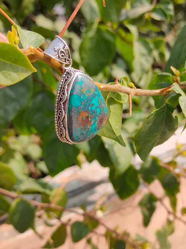 Silver_&_Green_&_Brown_Sterling_Silver_925_Premium_&_Elegant_Boho_Pendant_For_Girls_&_Women