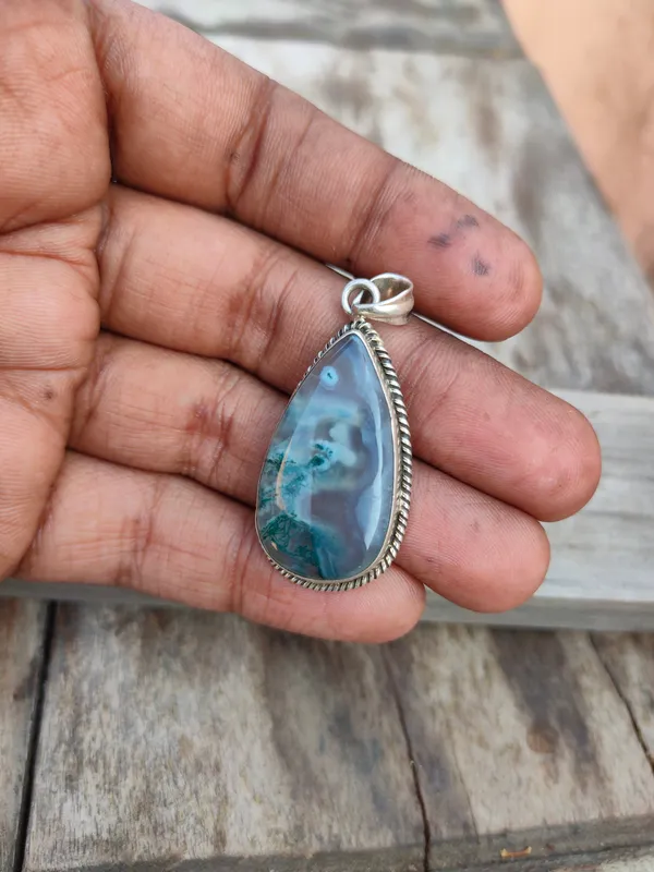Silver_&_Grey_&_Green_Sterling_Silver_925_Premium_&_Elegant_Boho_Pendant_For_Girls_&_Women