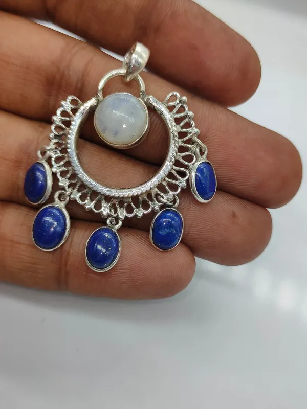 Silver_&_White_With_Blue_Sterling_Silver_925_Premium_&_Elegant_Boho_Pendant_For_Girls_&_Women