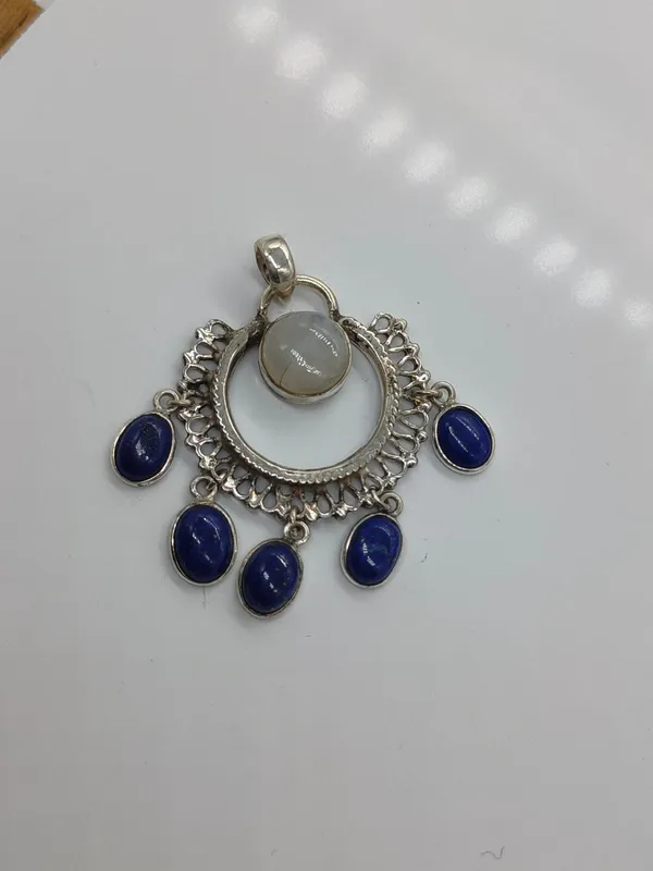 Silver_&_White_With_Blue_Sterling_Silver_925_Premium_&_Elegant_Boho_Pendant_For_Girls_&_Women