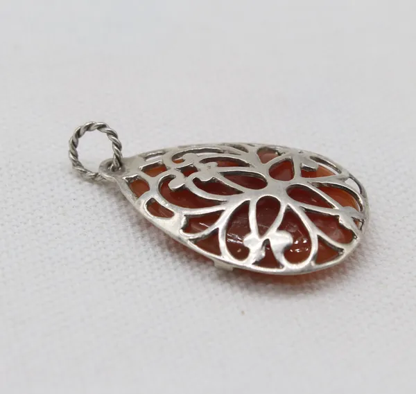 Silver_&_Orange_Sterling_Silver_925_Premium_&_Elegant_Handmade_Pendant_For_Girls_&_Women