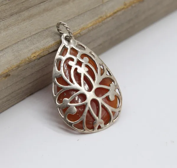 Silver_&_Orange_Sterling_Silver_925_Premium_&_Elegant_Handmade_Pendant_For_Girls_&_Women