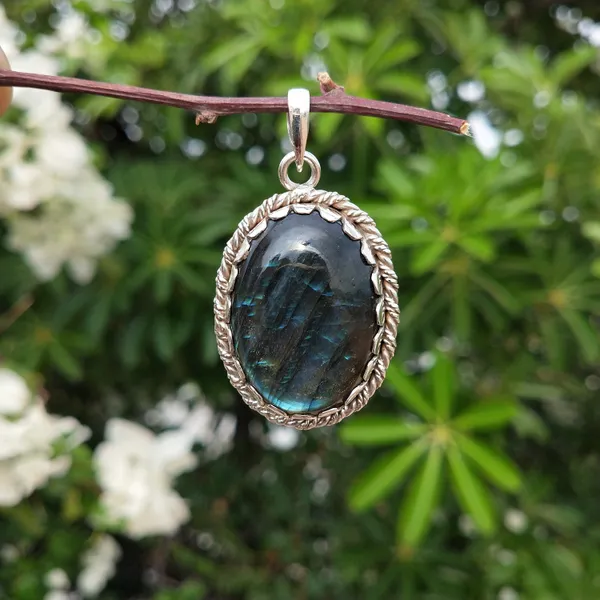 Silver_&_Grey_With_Blue_Sterling_Silver_925_Premium_&_Elegant_Boho_Pendant_For_Girls_&_Women