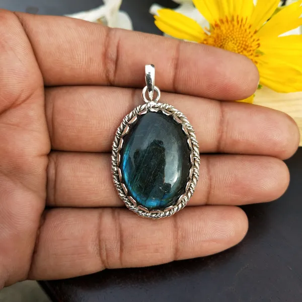Silver_&_Grey_With_Blue_Sterling_Silver_925_Premium_&_Elegant_Boho_Pendant_For_Girls_&_Women