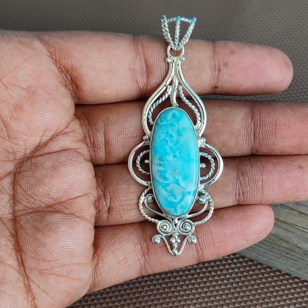 Silver_&_Blue_Sterling_Silver_925_Premium_&_Elegant_Handmade_Pendant_For_Girls_&_Women