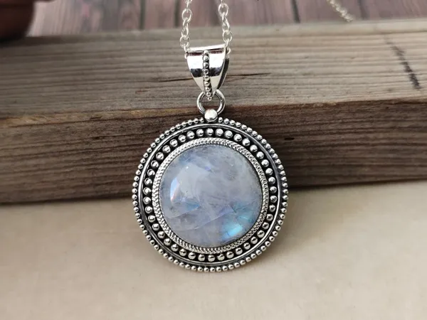 Silver_&_White_With_Blue_Sterling_Silver_925_Premium_&_Elegant_Boho_Pendant_For_Girls_&_Women