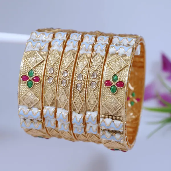 Multicolor_&_Golden_Brass_Premium_&_Elegant_Traditional_Kundan_Bangles_For_Women_&_Girls_(Set_Of_6)
