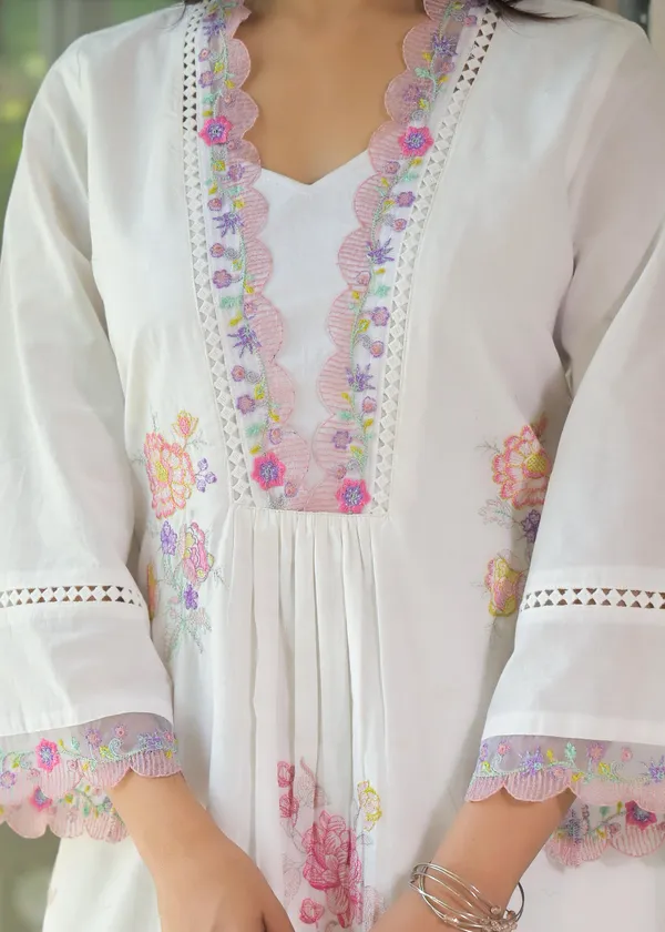 White_Pure_Cotton_Embroidered_Kurta_&_Pant_For_Women