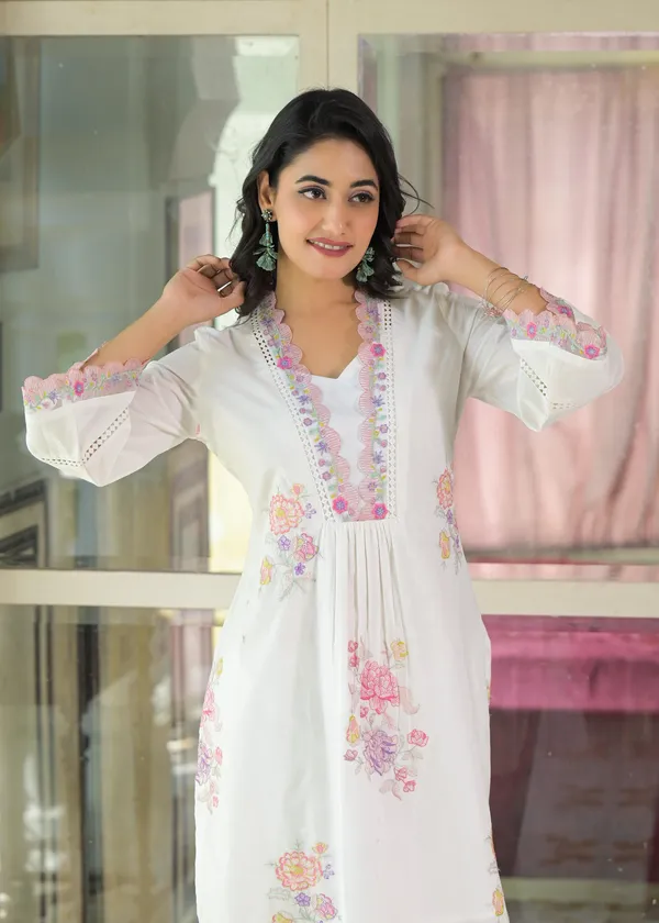 White_Pure_Cotton_Embroidered_Kurta_&_Pant_For_Women