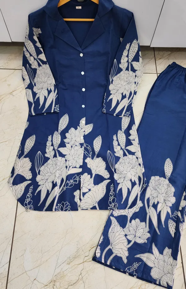 Blue_Pure_Cotton_Digital_Flower_Print_Kurta__&_Palazzo_Co-Ord_Set_For_Women_&_Girls