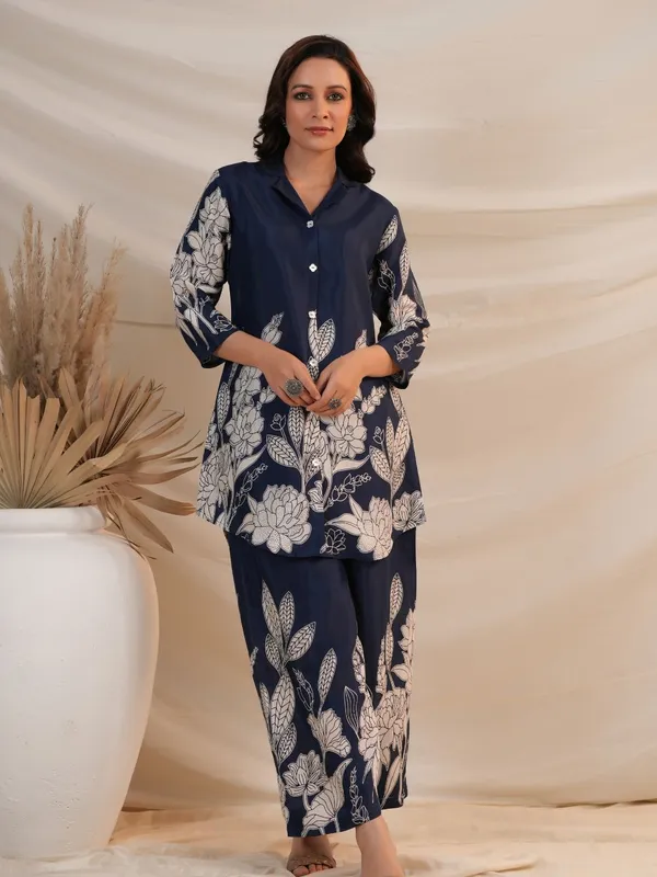 Blue_Pure_Cotton_Digital_Flower_Print_Kurta__&_Palazzo_Co-Ord_Set_For_Women_&_Girls