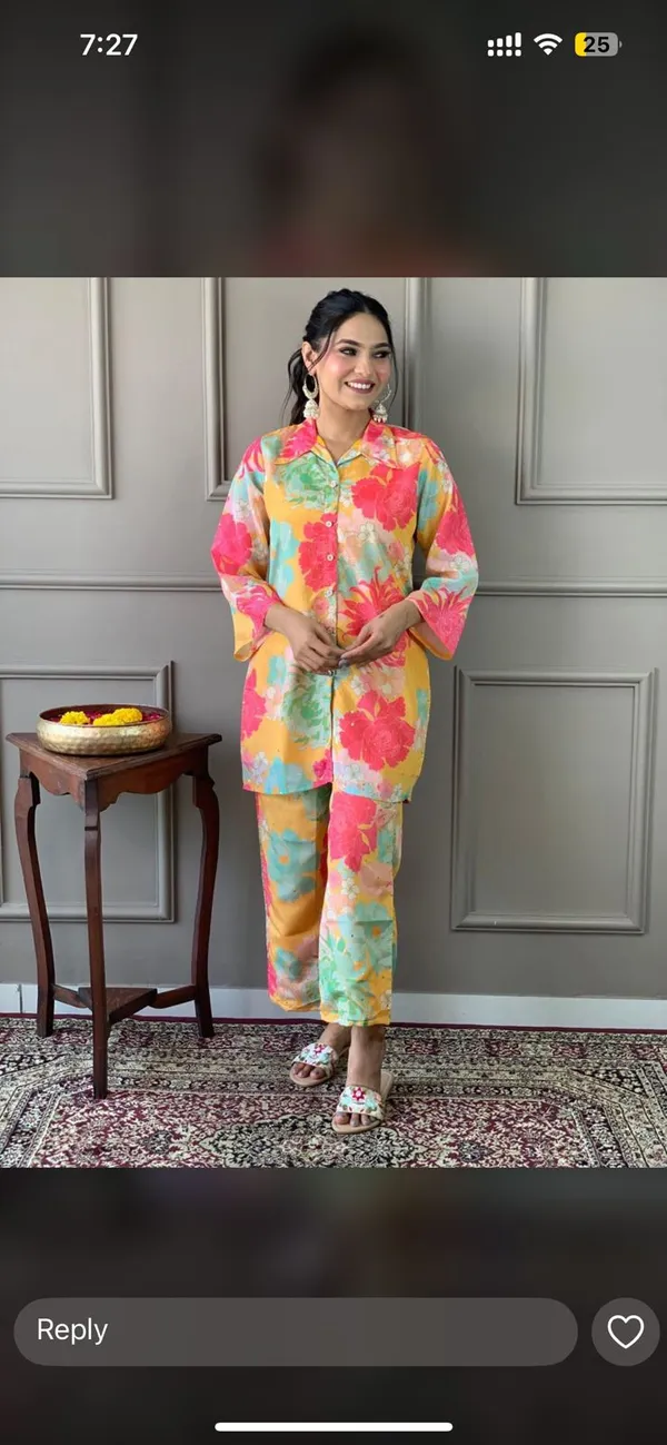 Multicolor_Printed__Shimmer_Fabric_Kurta_&_Pant_Co-Ord_Set_For_Women_&_Girls