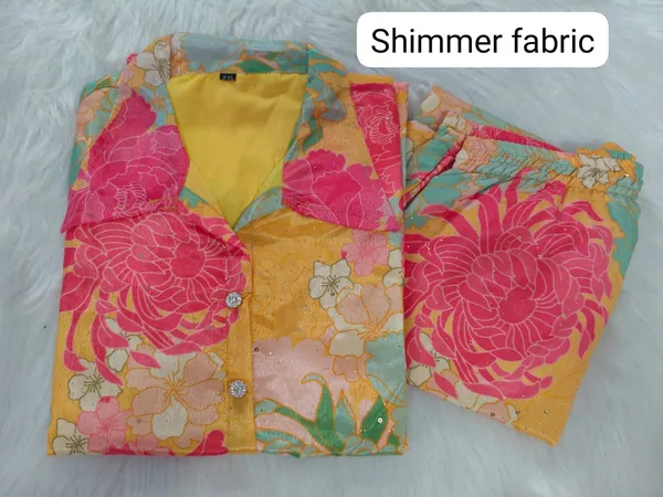 Multicolor_Printed__Shimmer_Fabric_Kurta_&_Pant_Co-Ord_Set_For_Women_&_Girls