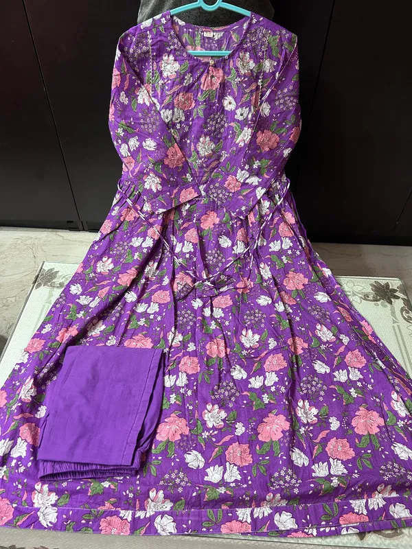 Purple_Soft_Cotton_Nayra_Cut_Kurta_Set_For_Women_&_Girls