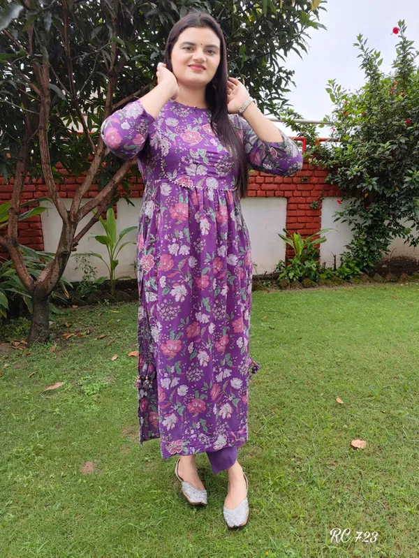 Purple_Soft_Cotton_Nayra_Cut_Kurta_Set_For_Women_&_Girls