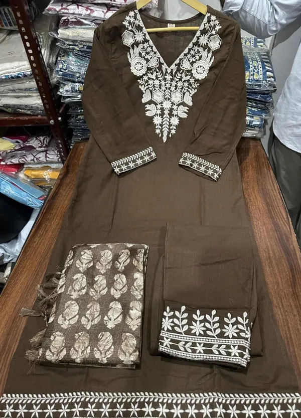 Brown_Khadi_Cotton_Embroidered_&_Printed_Kurta_Set_with_Dupatta_for_Women_&_Girls