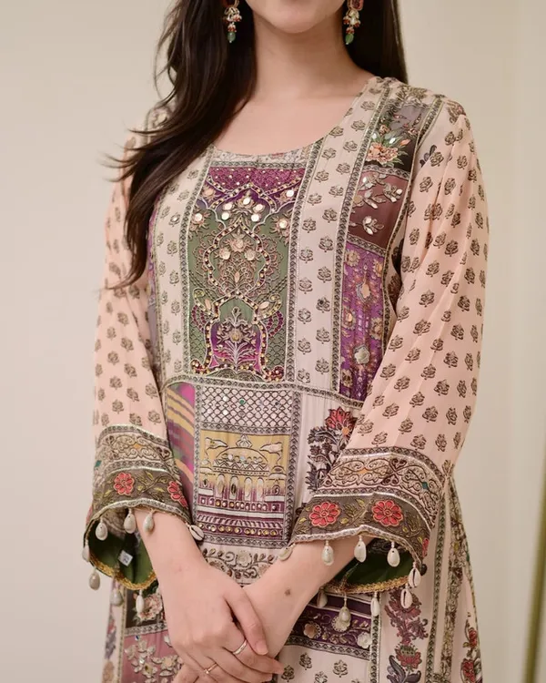 Brown_Chinnon_With_Cotton_Lining_Anarkali_Kurti_Set_For_Women_&_Girls