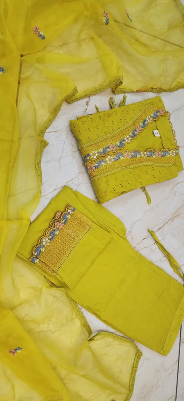 Yellow_Schiffli_Cotton_Embroidered_Kurta_Pant_&_Dupatta_Set_For_Women_&_Girls