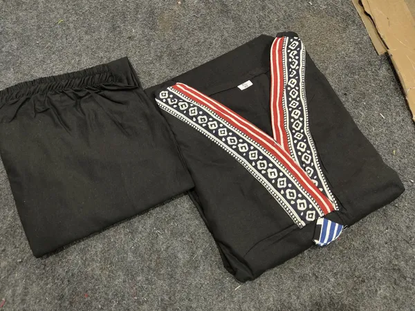 Black_Cotton_Printed_Sleeves_Neck_Work_Kurta_&_Pant_Set_For_Women_&_Girls