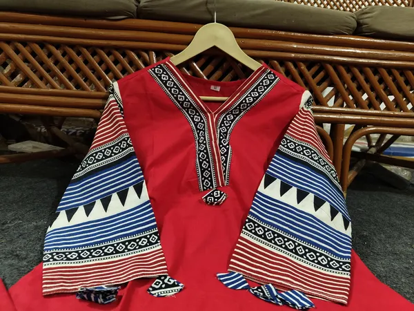 Red_Cotton_Printed_Sleeves_Neck_Work_Kurta_&_Pant_Set_For_Women_&_Girls