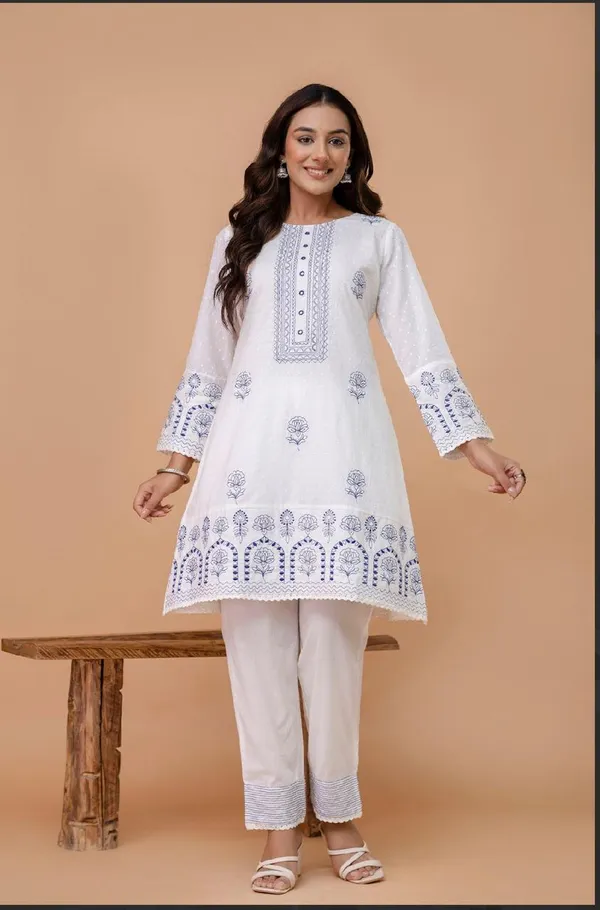 White_Taj_Cotton_Kurti_Set