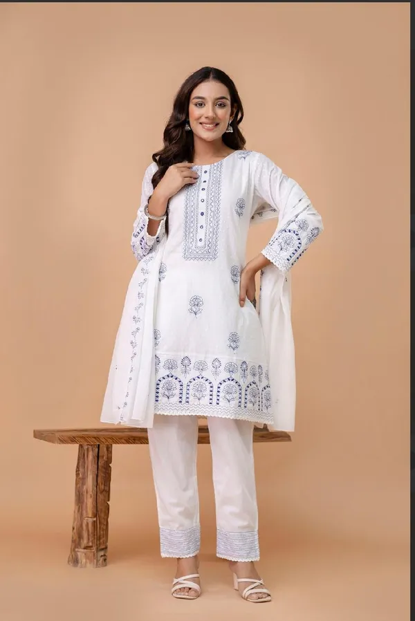 White_Taj_Cotton_Kurti_Set