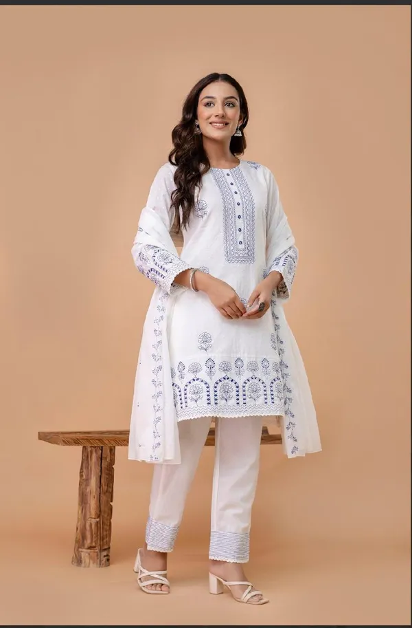 White_Taj_Cotton_Kurti_Set
