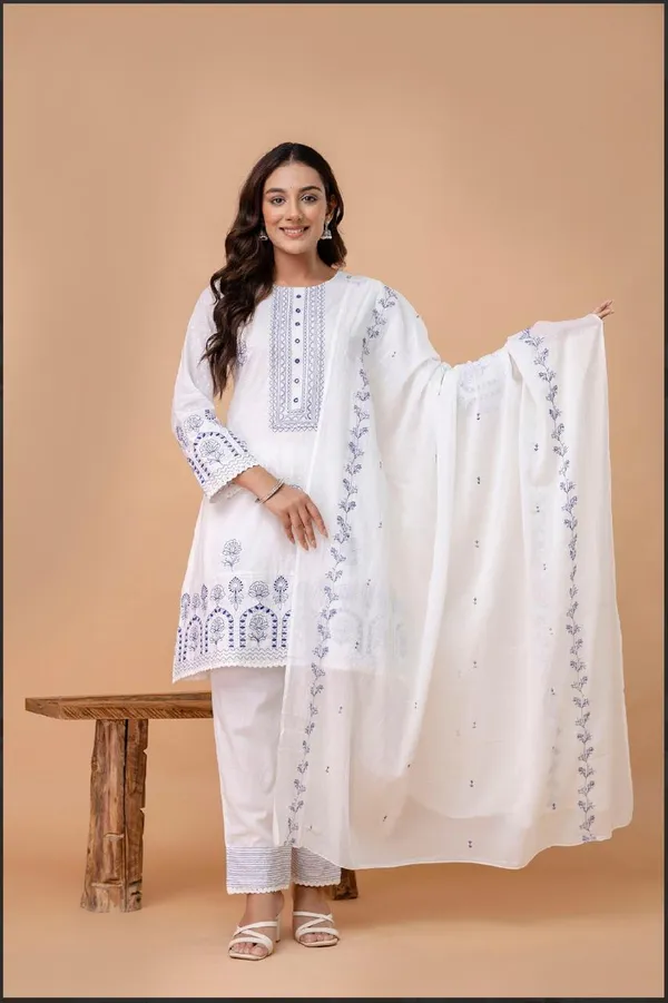 White_Taj_Cotton_Kurti_Set