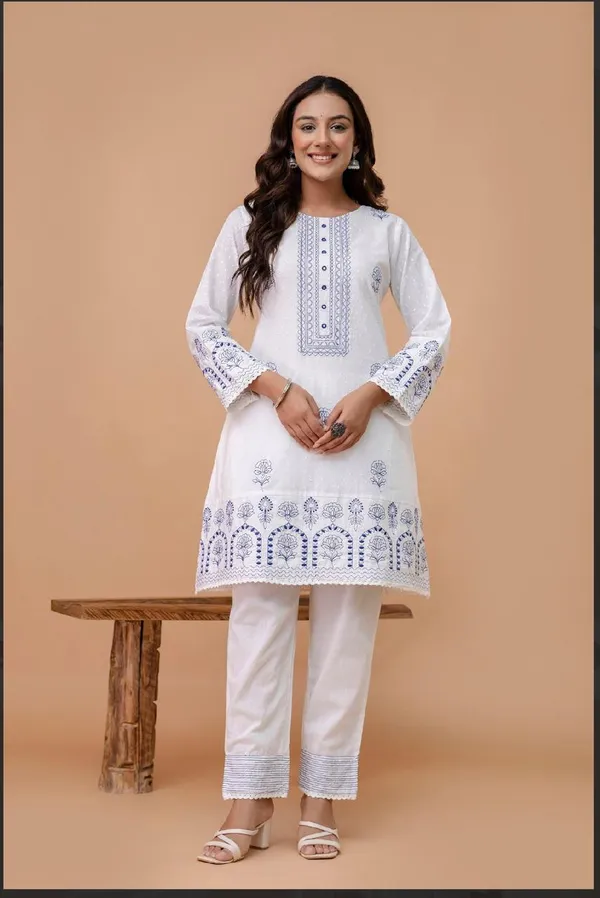 White_Taj_Cotton_Kurti_Set