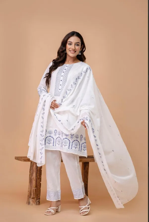 White_Taj_Cotton_Kurti_Set