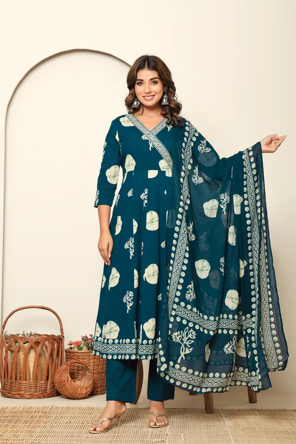Blue_Premium_Cotton_Kurti_Set_with_Leaf_work