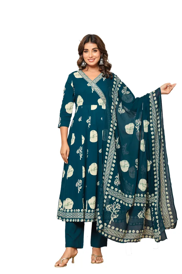 Blue_Premium_Cotton_Kurti_Set_with_Leaf_work