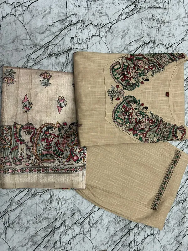 White_Cotton_Machine_Thread_Embroidery_Kurta_Pant_&_Dupatta_For_Women_&_Girls