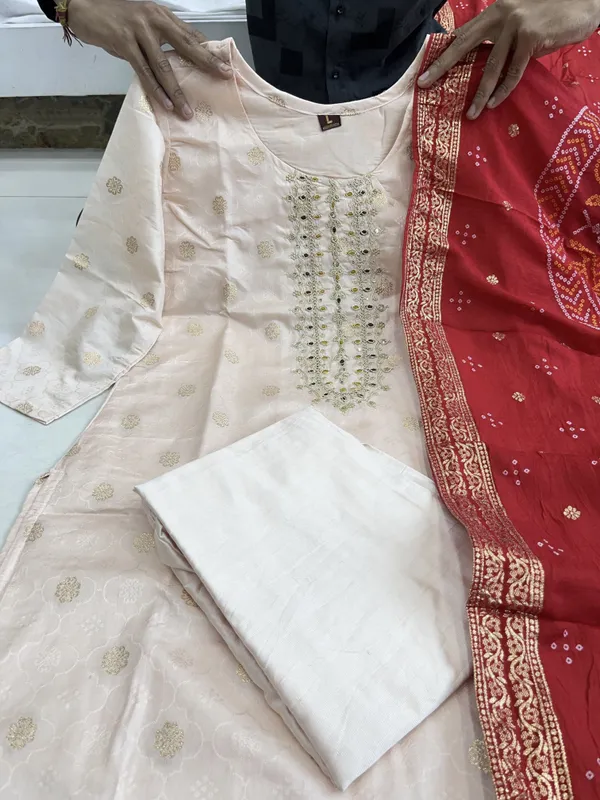 White_Cotton_Dye_Gold_Print_Kurta_Pant_&_Dupatta_For_Women