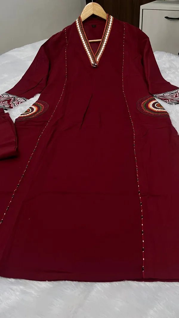 Red_Cotton_Weaving_&_Embroidered_Kurta_Pant_&_Dupatta_For_Women