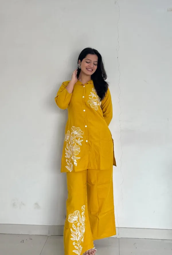 Yellow_Pure_Cotton_Embroidered_Work_Kurta_&_Palazzo_Co_-_Ord_Set_For_Women_&_Girls