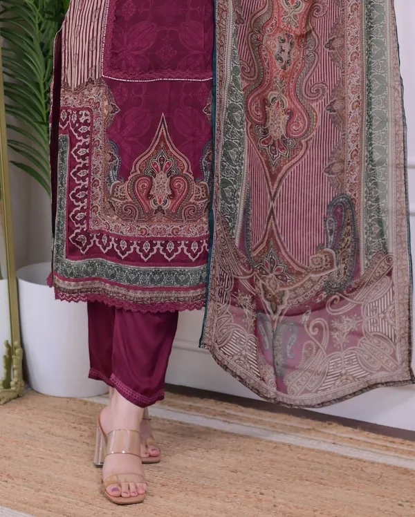 Maroon_Muslin_Hand_Embroidered_Digital_Printed_Kurta_Pant_&_Dupatta_For_Women