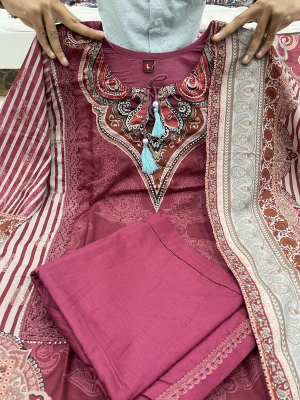 Maroon_Muslin_Hand_Embroidered_Digital_Printed_Kurta_Pant_&_Dupatta_For_Women